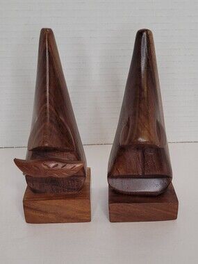 Two Wooden Eyeglass Holders One Mustached NWOT